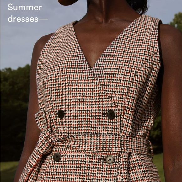 Frank And Oak Houndstooth Vest Double Breasted Button Tie Front Dress - Picture 4 of 4